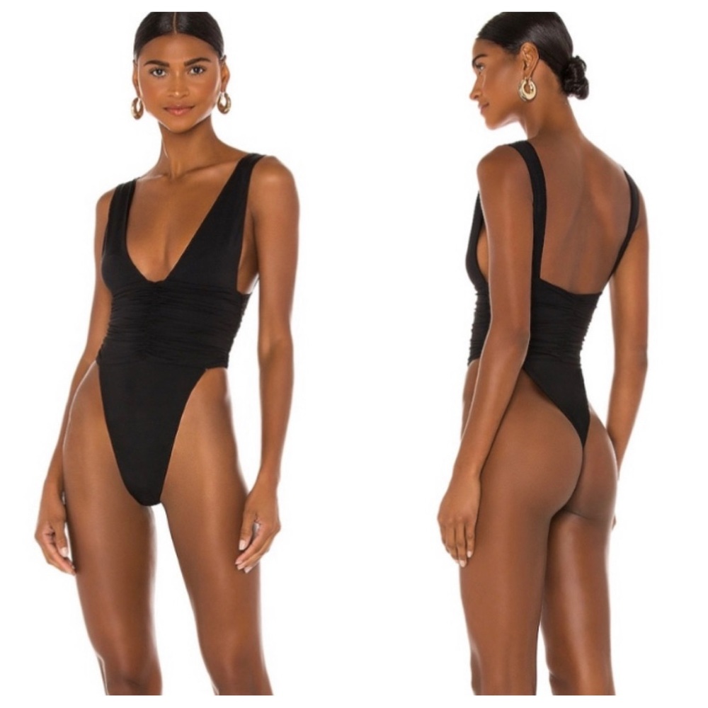 NWOT Riot Swim Echo one piece swimsuit cheeky thong bottom black 12160